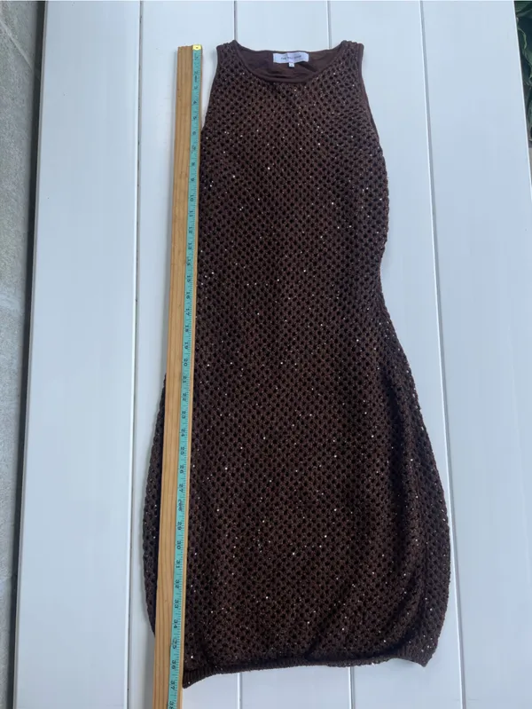 The Noli Shop Seraphina Brown Espresso Crochet Sleeveless Dress, Size S - Image 10