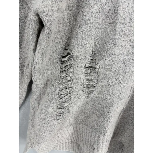 PPLA Womens Sweater Gray Distressed Shredded V-Neck Knit Medium - Image 7