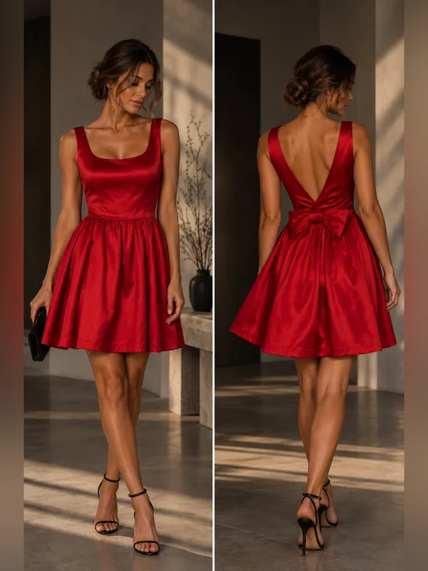Vintage Forever 21 Red Satin Bow Back Mini Dress Sz S Petite NWOT - Image 2