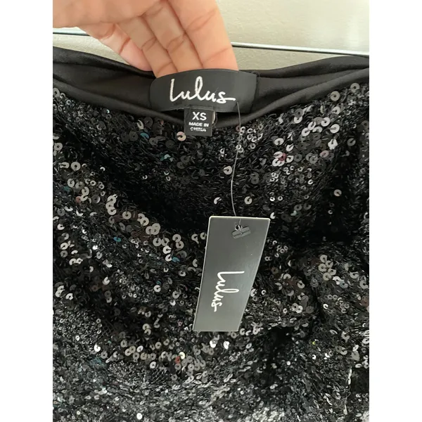 Lulu's Sequin Shiny Tie Wrap Mini Skirt Black Size XS NEW - Image 7