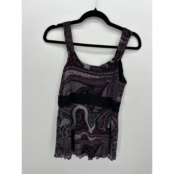 Apt. 9 Y2K Purple‎ Paisley Babydoll Top Sz Lace Trim Size M Fairy Coquette Lettuce Hem - Image 2