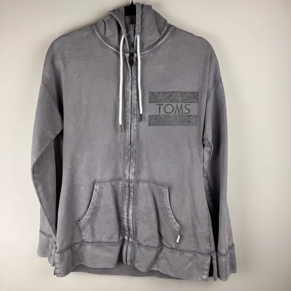 TOMS Women's Large ZIP-UP HOODIE Gray 100% Cotton Longer‎ Length - Image 12