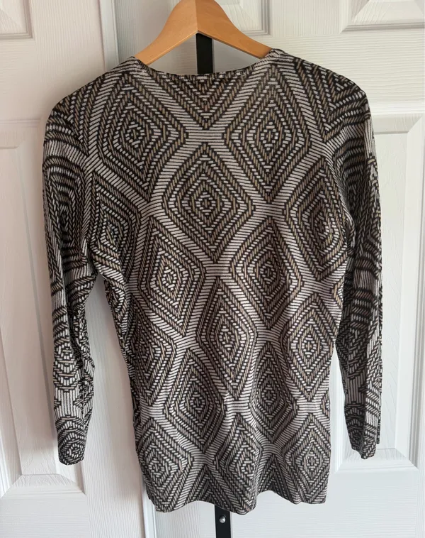 Tory Burch Button Up Cardigan Women's Geometric Sleeve Stretch 100% Wool Size:L - Image 2