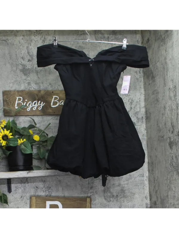 NWT Wild Fable Plunge Bubble Off Shoulder Mini A-Line Dress 94775097 Black M - Image 2