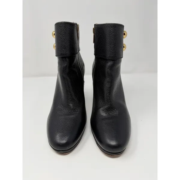 Kate Spade Bridgette Black Pebble Leather Gold Button Platform Block Heel 7.5 - Image 10