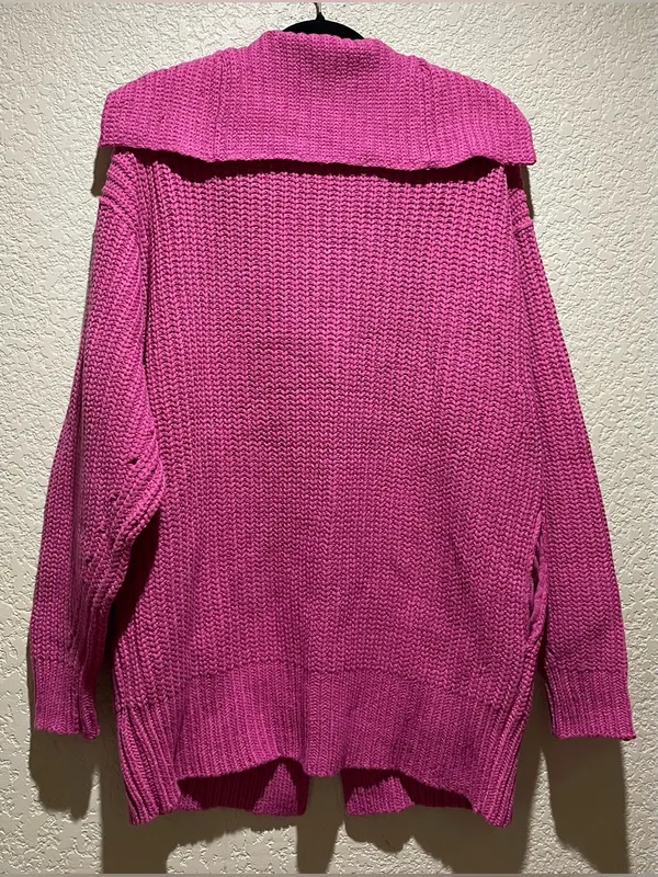 Free People Swim Too Deep Vibrant Fuchsia Ribbed Button Cardigan Size XS - Image 5