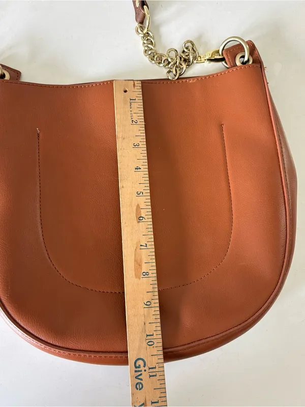 Anthropologie Brown Hobo Bag Triple 7 Modern Moon Shoulder Crossbody Bag Tote - Image 11