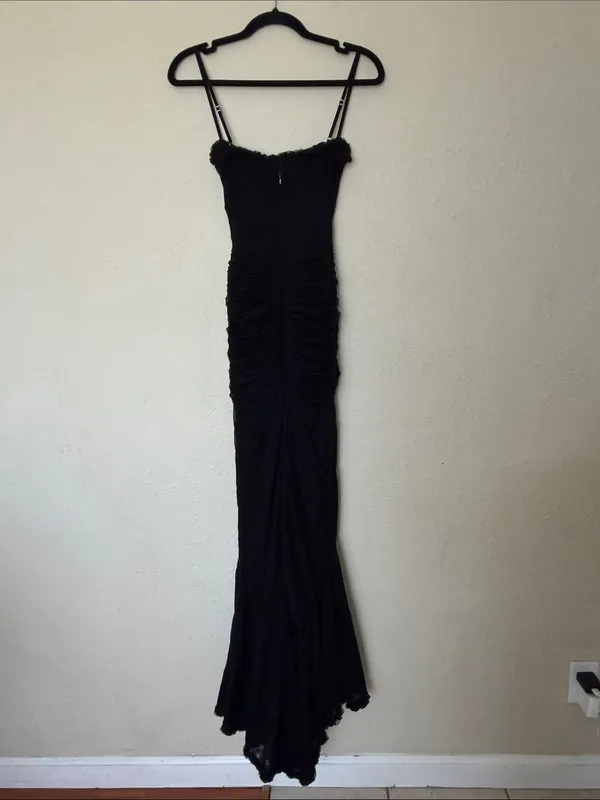 HOUSE OF CB 'Gabbi' Black Mesh Ruffled Front Gown Size XS - Image 9