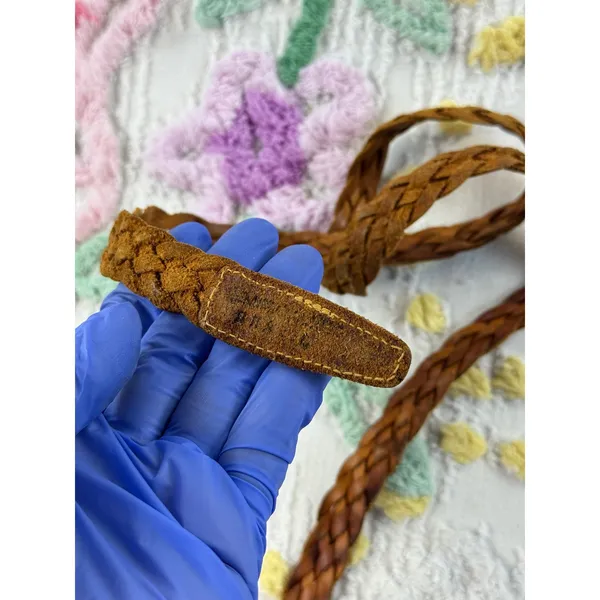 Vintage‎ Braided Leather Belt Cognac Brown Woven Boho Western 36 Inch - Image 5