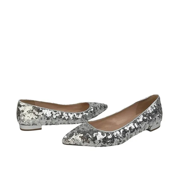 J.Crew Womens Silver Sequin Pointed Toe Slip On Flats Shoes Size 9 - Image 2