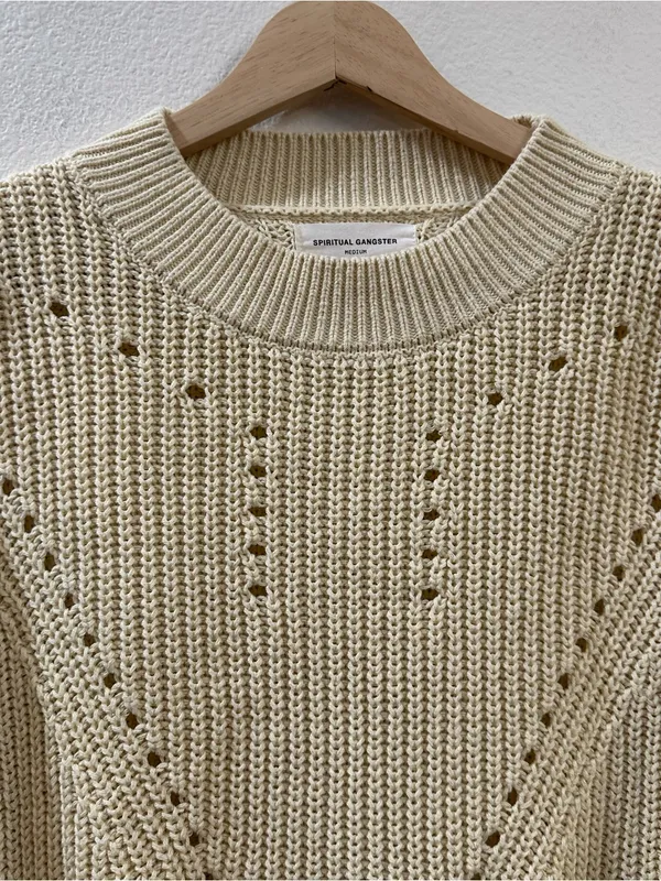 Spiritual Gangster Cream Cotton Cashmere Harper‎ Women's Cropped Sweater Size M - Image 6