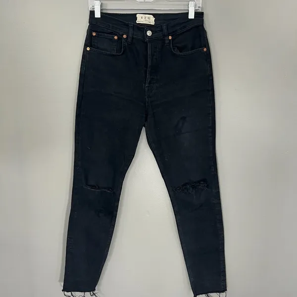 We The Free Skinny Jeans Womens 28 Black Good Distressed Raw Hem High Rise - Image 9