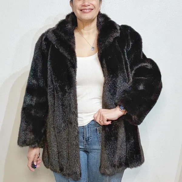 Black Faux Fur Vintage Jacket Sz M - Image 10