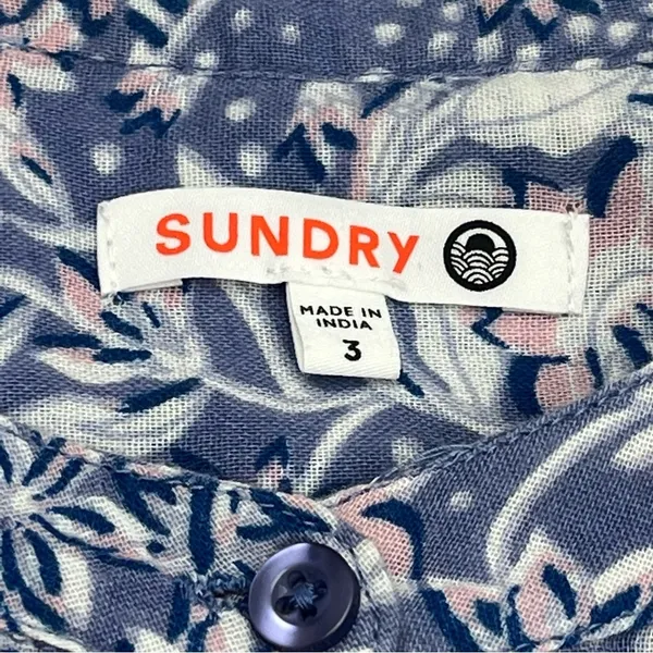 Sundry SZ 3 Large 12 Wild Floral Henley Purple Blouse Boho Top Women Long Sleeve - Image 2