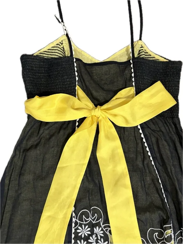 Anthropologie Floreat 4 Step By Step Dress Yellow Black Sundress Eyelet Smocked - Image 6