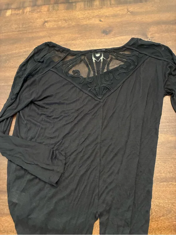 Free People Long Sleeve Tee Top Women’s Large Black Sheer Back - Image 3