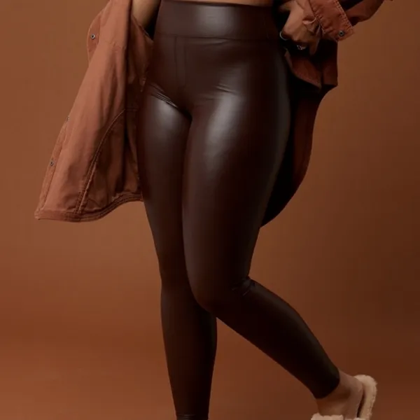 Offline By Aerie Women Brown Vegan Leather Leggings New gym comfort y2k mob wife - Image 2