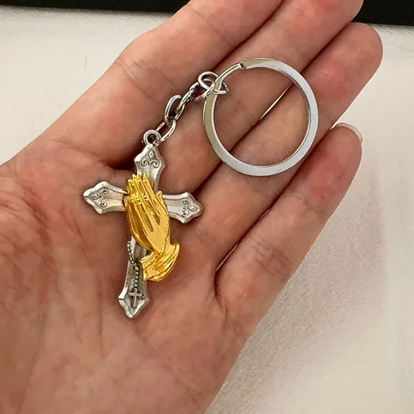 Cross Praying Hands Keychain Charm for Men Women Car Keychain Bag Charm - Image 5