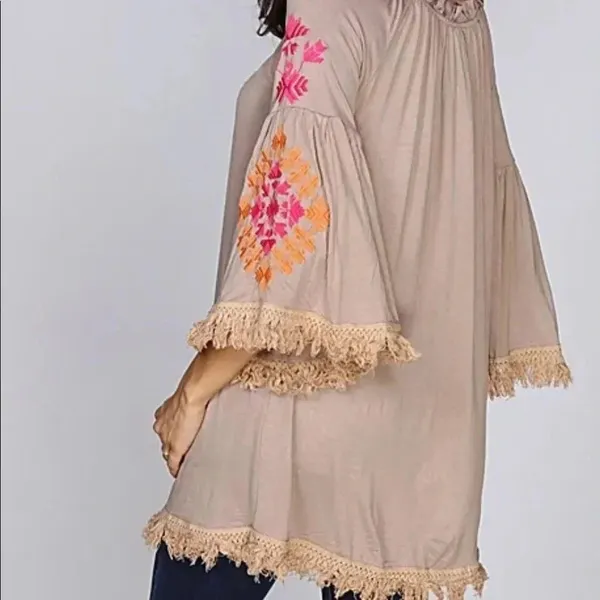 🆕Velzera Floral Embroidered Tassel Peasant Dress Boho L🆕 - Image 2