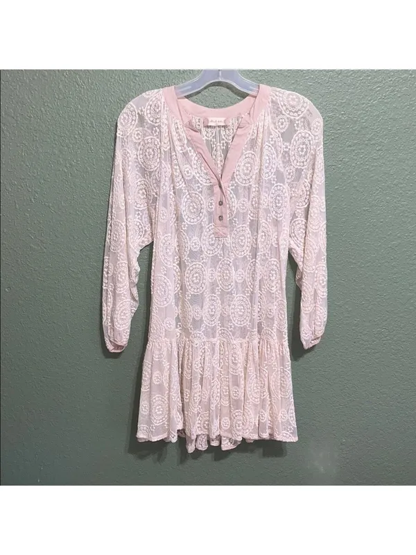 Sheer Floral Lace Dress Cottagecore Farmhouse Beach Vacation Boho Cruise - Image 2