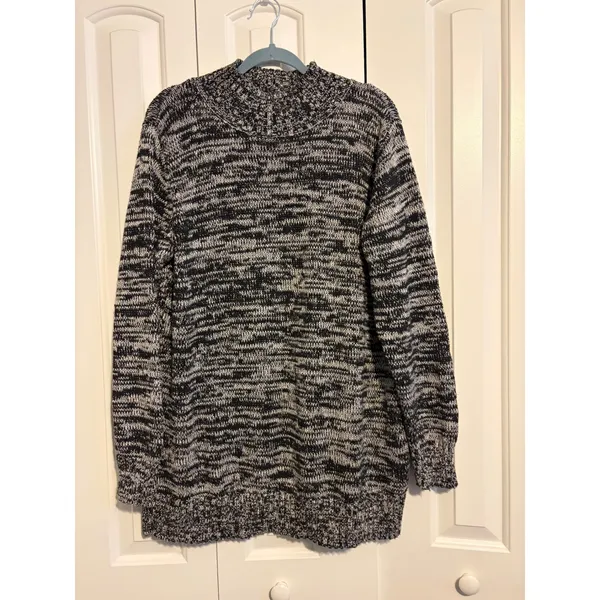 Old Navy Women's XXL Black White Marled‎ Mock Neck Long Sleeve Sweater - Image 2