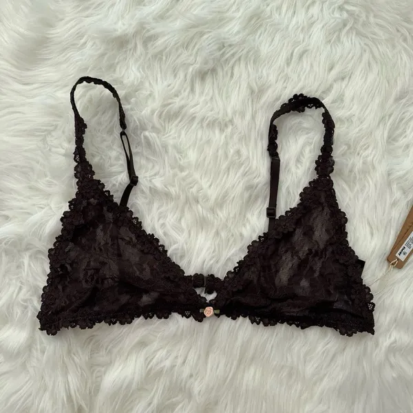Skims Stretch Lace Triangle Bralette Espresso Size XL - Image 2