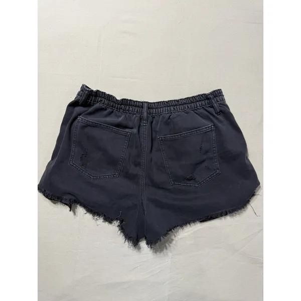 Aerie Black Distressed Denim Shorts Elastic Back Waist Frayed Hem Medium E18 - Image 9