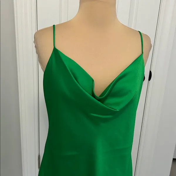 Vici Green Satin Draped Neck Spaghetti Strap Dress - Image 4