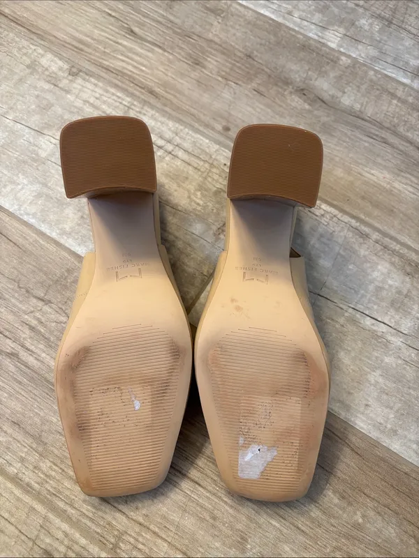 Marc Fisher Beige Patent Slingback Block Heel Pumps - Image 6