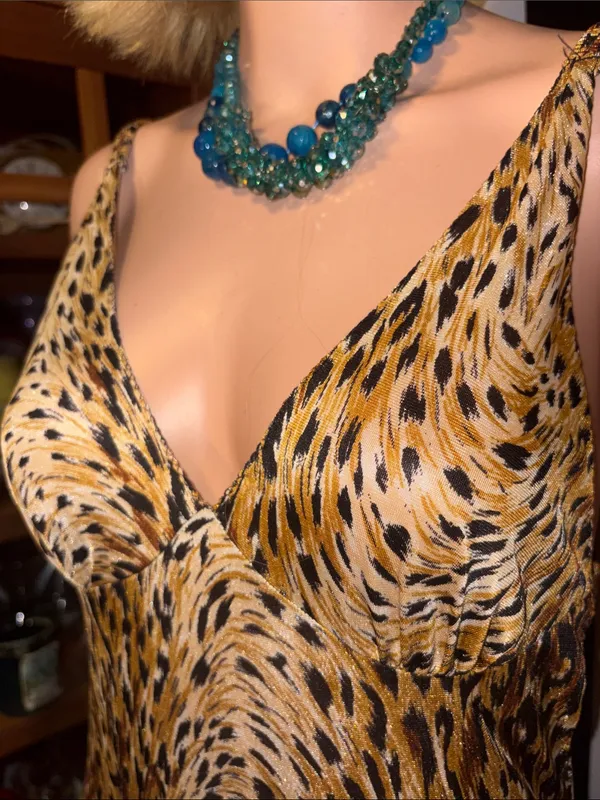 70s Vintage Leopard Print Slip Maxi Dress Sexy Nightgown Dress Size Small 2/4 - Image 4