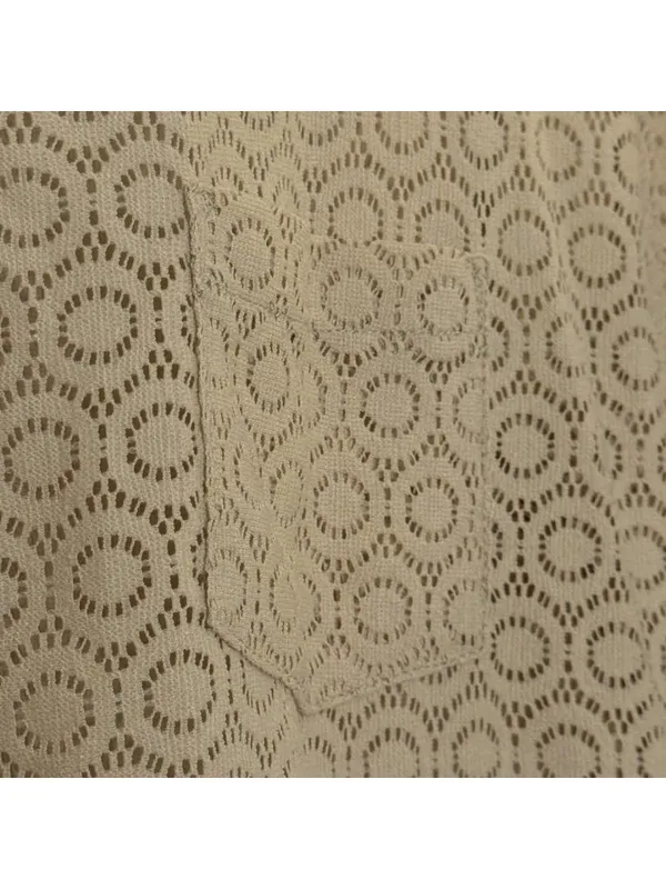 Style & Co Beige Lace Short Sleeve Collared Button Down Top Large Vacation Beach Tan Shirt - Image 4