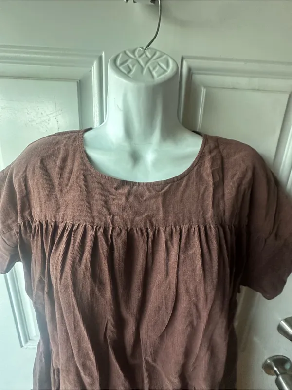 Altar’d State Brown Oversized Shift Dress Cap Sleeve Boho Chic Size S - Image 11