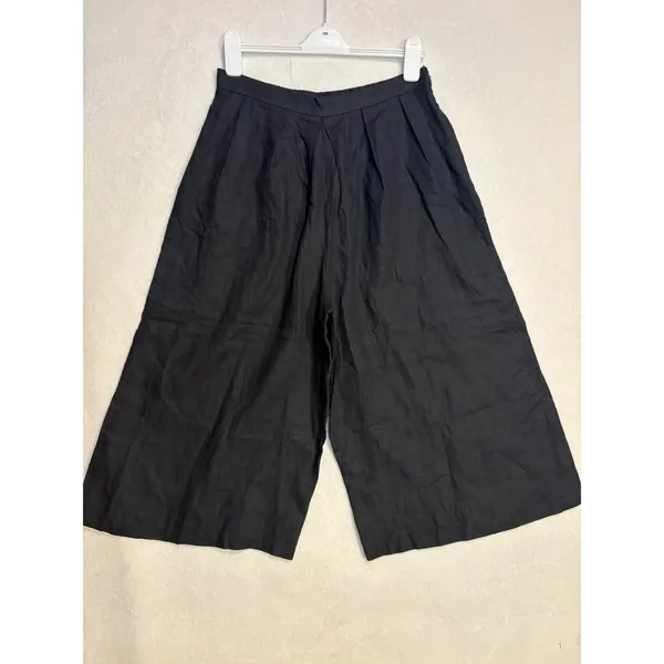 Anthropologie Pleated Culotte Trousers Black 100% Linen Wide Leg Cropped NWT Med - Image 2