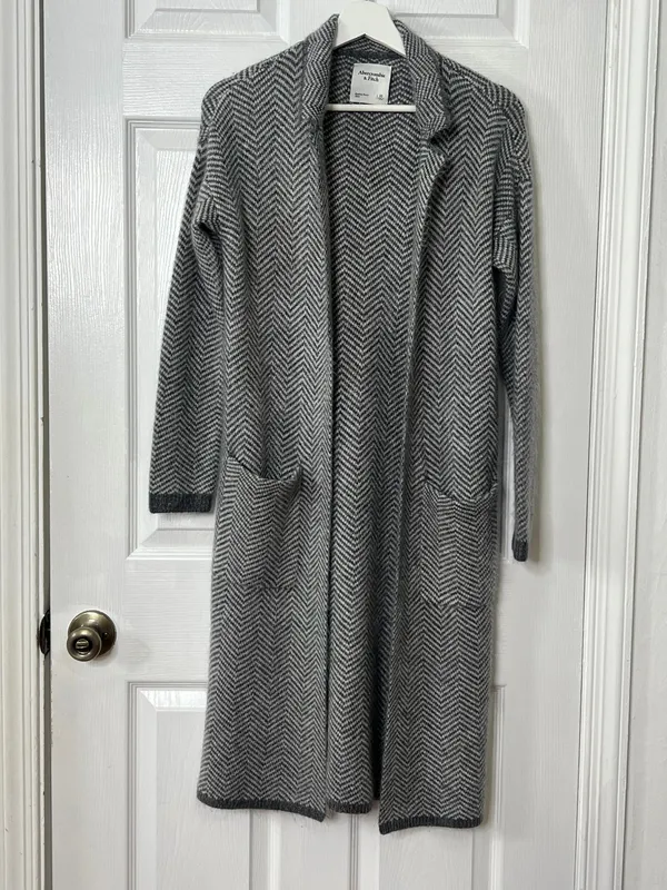 Abercrombie & Fitch Herringbone Longline Duster Classic Quiet Luxury Preppy XS - Image 2