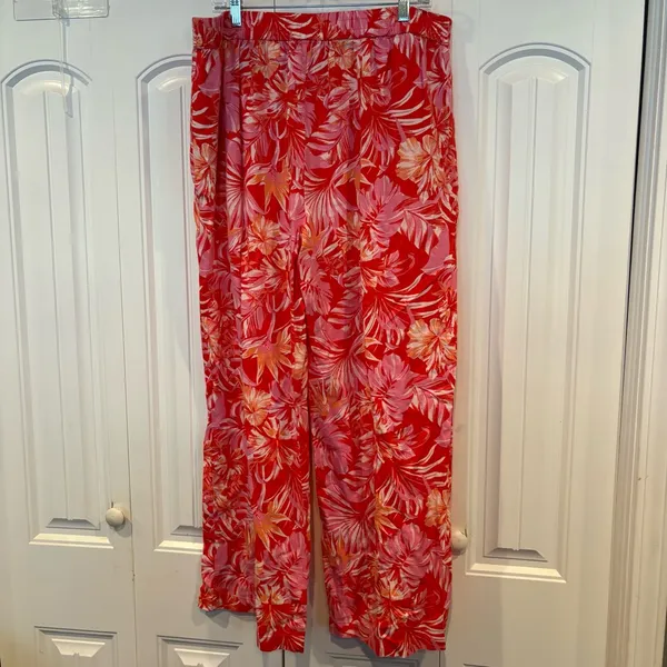 Marc New York Pink And Red Floral Linen Blend Pants Size‎ XL - Image 2