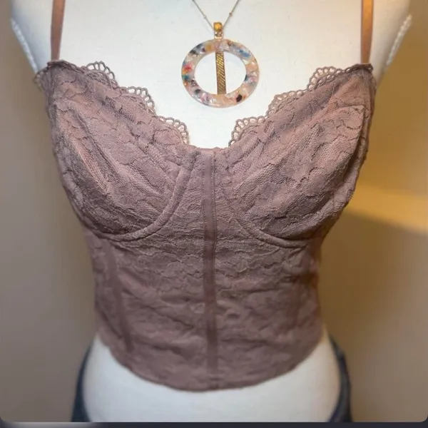 Haute Monde Lace Corset Crop Top Bustier Brown Coquette Y2K‎ - Image 5