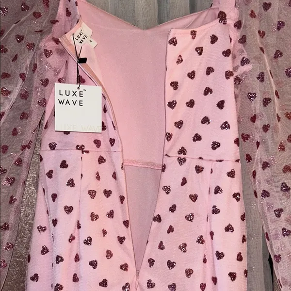 NWT Luxe Wave Size S Pink Heart Patterned Dress - Image 13