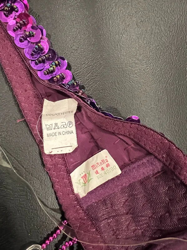Purple sequin bralette with flower details and beaded straps. Size: S - Image 3