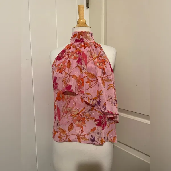 Misa Los Angeles‎ $265 Anka Halter Top Pink Floral Spring Feminine Blouse - Image 4