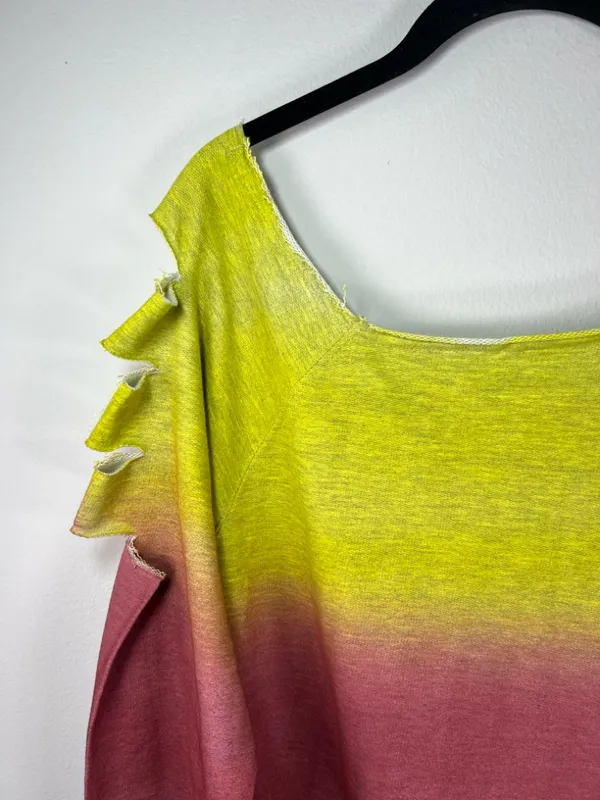 Ombre Cutout Sweatshirt Yellow Pink Blue Wide Neck Slouchy 80s Streetwear Large - Image 12