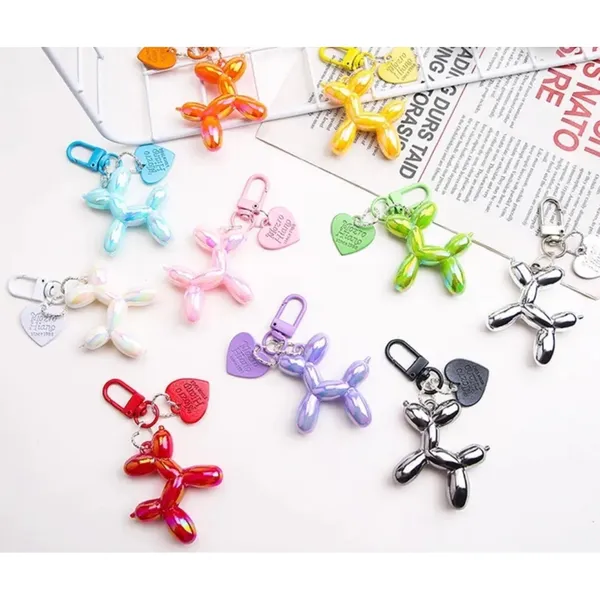 NEW‎ Pink Balloon Dog Keychain Heart Charm Keyring Cute Y2K - Image 2
