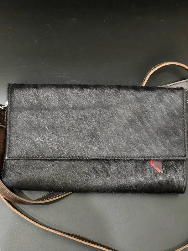 FREEBIRD By Steven Lola Black Calf Hair Leather Wallet Clutch Crossbody Bag - Image 2
