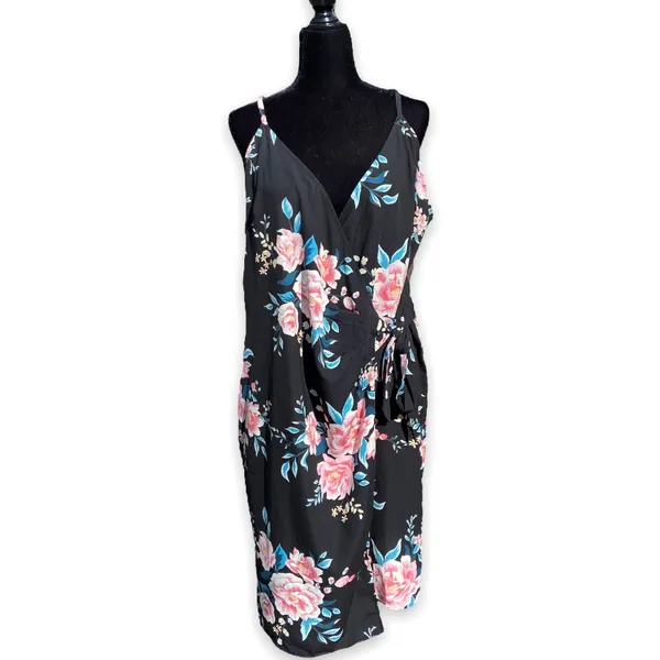 Forever 21 Womens‎ Dress Size 1X Spaghetti Strap Black Floral Wrap Style - Image 3