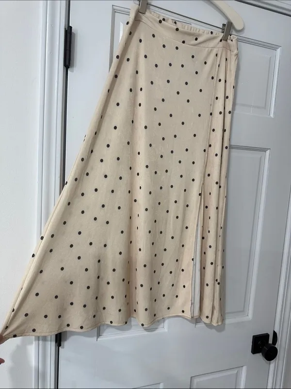 SINSAY Maxi Polka Dot Champagne Skirt With Sleet Size L - Image 5