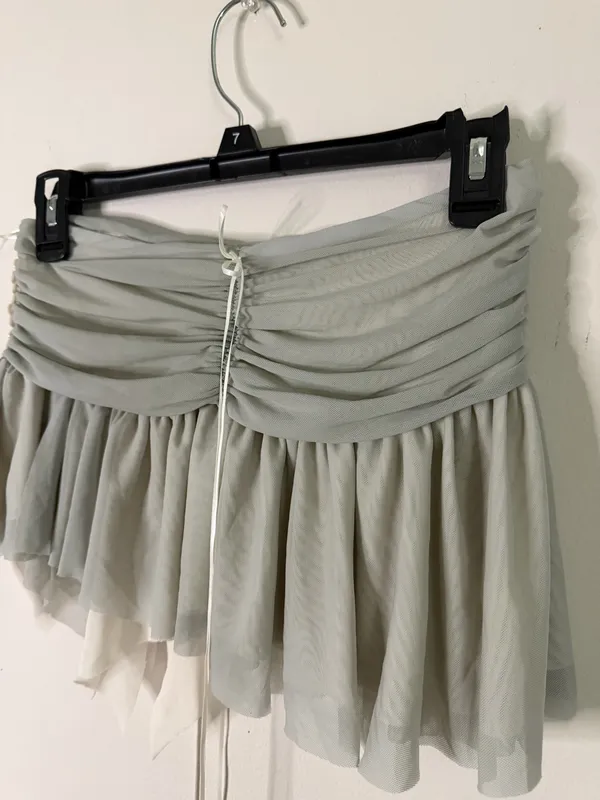 Women’s Ruffled Cream and Gray Mini Skirt - Image 2