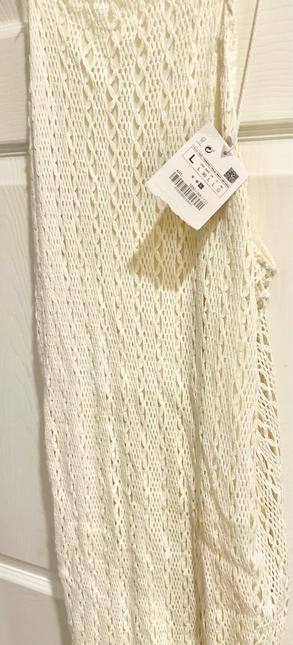 ZARA NWT BLOGGERS FAVORITE super BOHO ECRU BEIGE CROCHETED HALTER Maxi DRESS L - Image 20