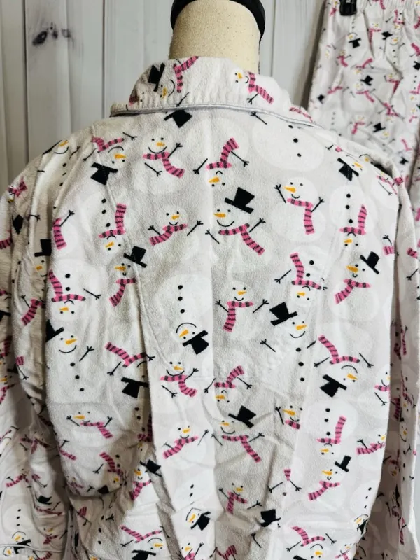 Charter Club Intimates Fleece Pajama Set Sz L White Pink Snowman Pockets - Image 7
