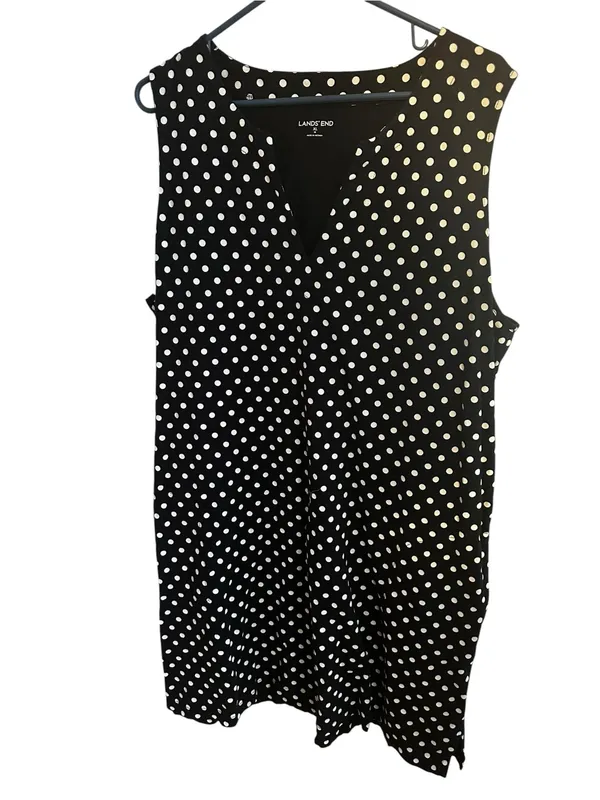 Lands’ End Polka Dot Sleeveless Jersey T-Shirt Dress Swim Cover Up Pockets XL 18 - Image 4