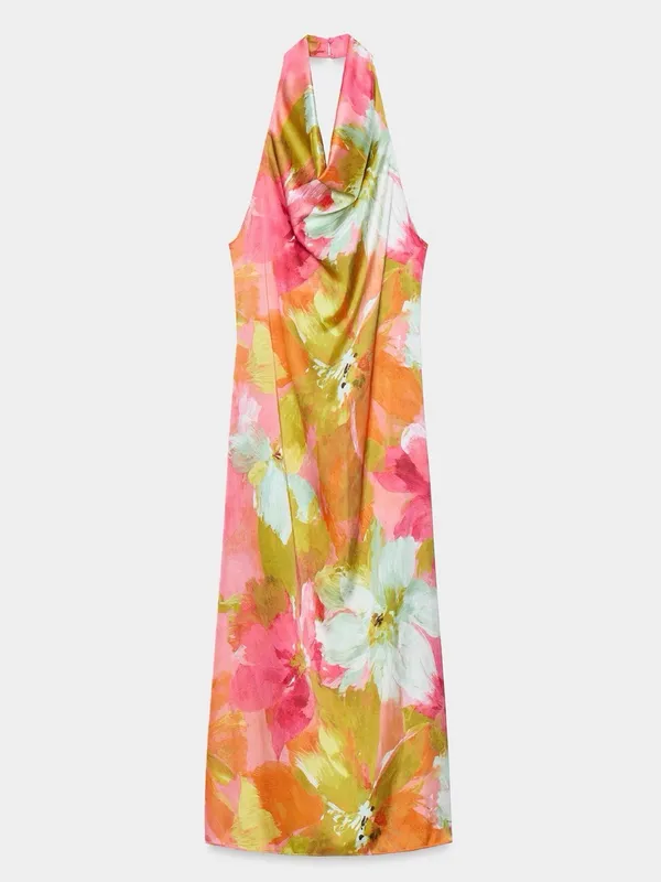 ZARA Floral Halter Midi Dress in Pink and Yellow - Image 7
