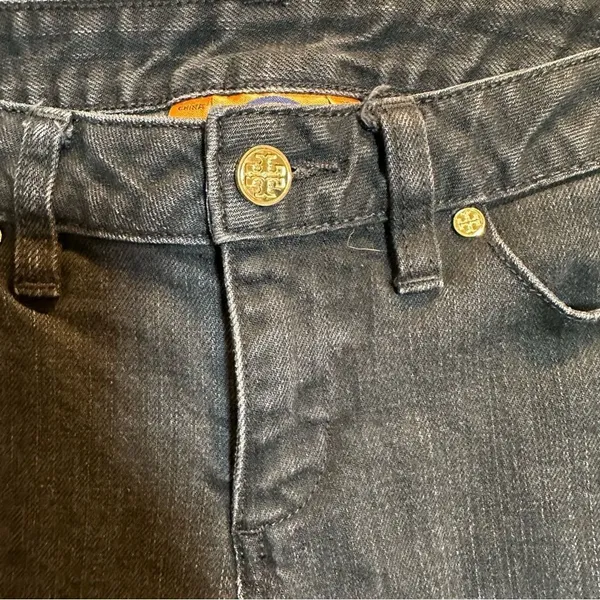 Tory Burch Super Skinny Jeans Women's Size 25 Black Ankle Zip Denim Stretch‎ - Image 2